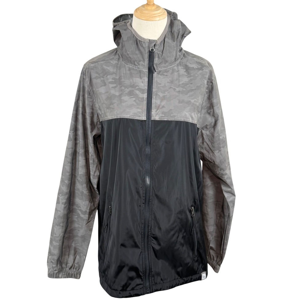 Avalanche Medium‎ Windbreaker Jacket Black Grey Camo Hooded Full Zip CLS117626